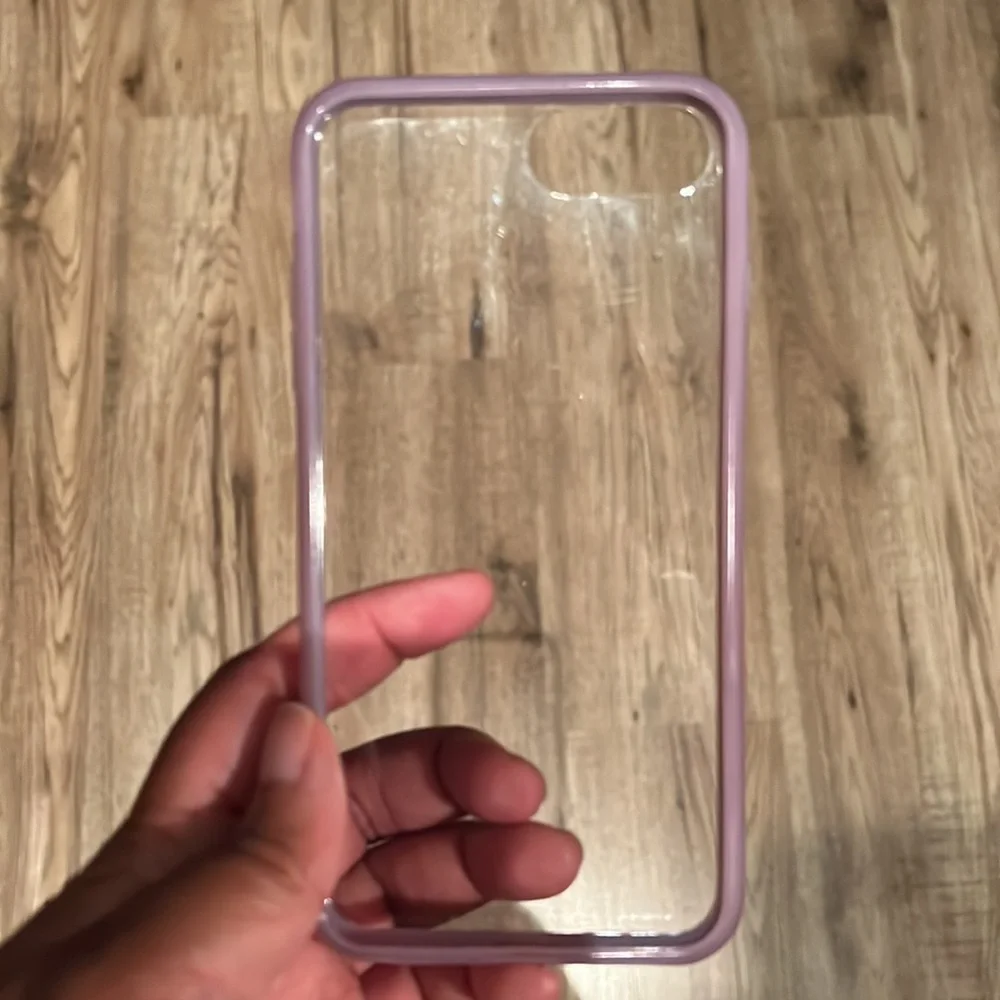 NEW Tempered Glass Screen Protectors w/USED iPhone Clear & Purple Lined Case